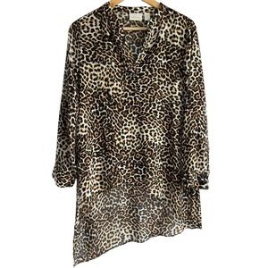 Chicos Small Small Animal Print Sheer Asymmetrical Front & Back Hem Tunic Blouse
